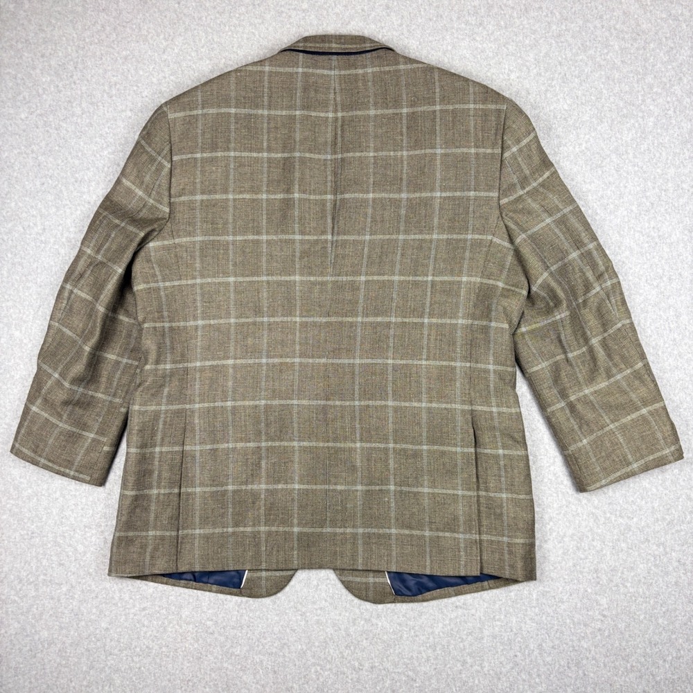 Jos. A. Bank 1905 Slim Fit Blazer 46R Brown Windowpane Linen Wool Sport Coat - Picture 9 of 11
